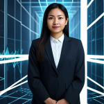 A diverse Malaysian female professional, fully clothed in modest business attire, stands confidently in a conceptual, split digital landscape. One side depicts the complexities of traditional copyright, with abstract, tangled lines and blurred, uncertain forms. The other side showcases the clarity and security of blockchain, featuring clean, glowing digital ledger lines and interconnected nodes. The background combines modern office architecture with futuristic data streams. Professional photography, high resolution, soft studio lighting, fully clothed, modest clothing, appropriate attire, professional dress, safe for work, appropriate content, perfect anatomy, correct proportions, natural pose, well-formed hands, proper finger count, natural body proportions, family-friendly.